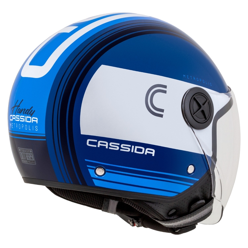 Casco moto aperto Cassida Handy Metropolis blu e bianco