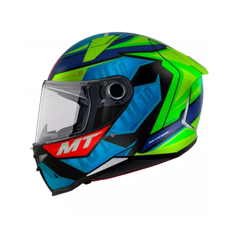 MT Revenge 2 S Moreira A7 casco moto integrale blu-verde