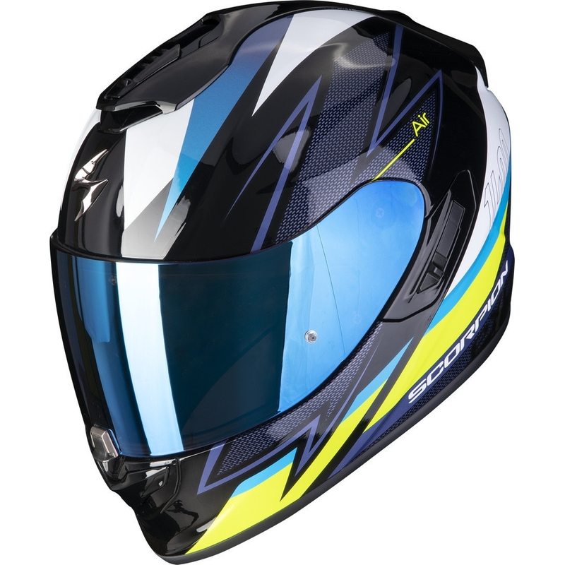 Casco integrale Scorpion EXO-1400 EVO Air Thelios nero-blu-giallo fluo