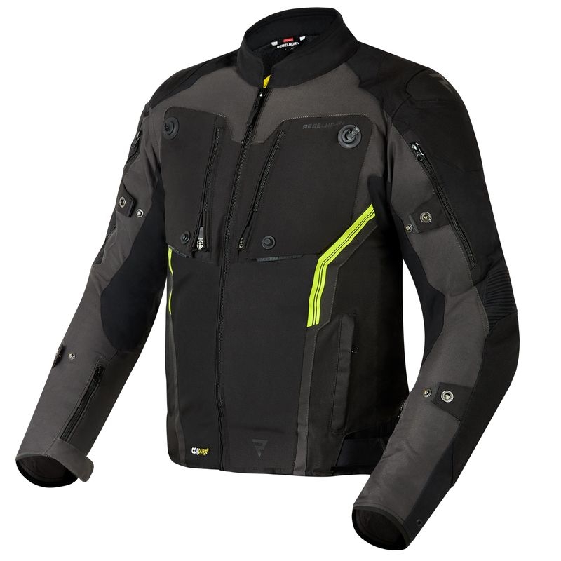 Giacca da moto Rebelhorn Borg nero-grigio scuro-giallo fluo