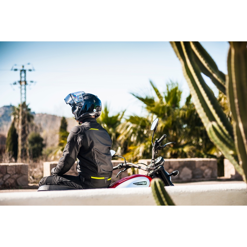 Giacca da moto Rebelhorn Borg nero-grigio scuro-giallo fluo
