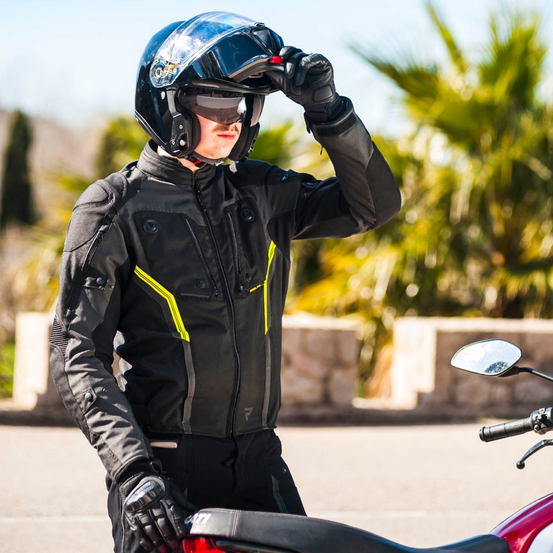 Giacca da moto Rebelhorn Borg nero-grigio scuro-giallo fluo