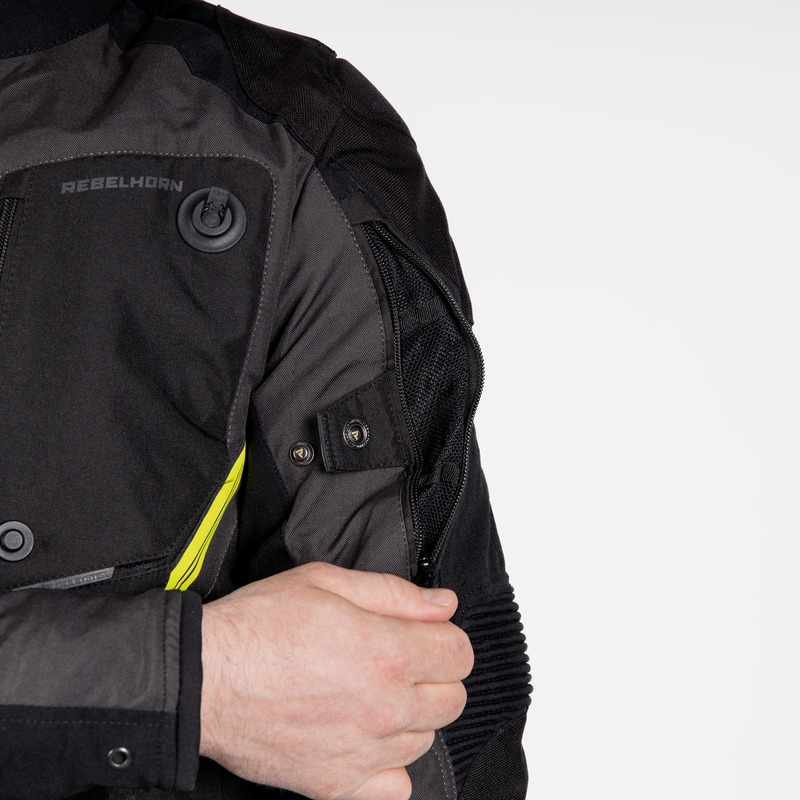 Giacca da moto Rebelhorn Borg nero-grigio scuro-giallo fluo