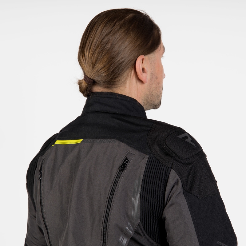 Giacca da moto Rebelhorn Borg nero-grigio scuro-giallo fluo