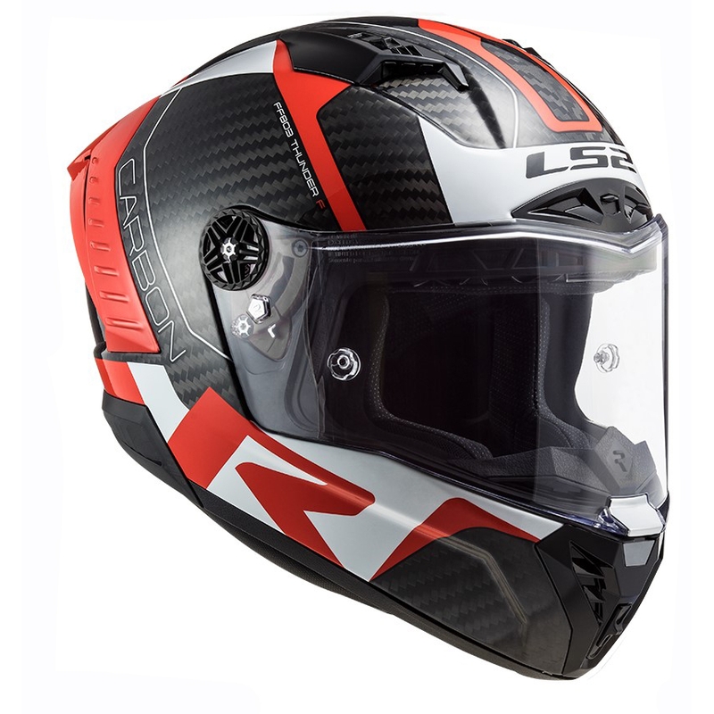 Casco moto integrale LS2 FF805 Thunder C Racing1 nero-bianco-rosso