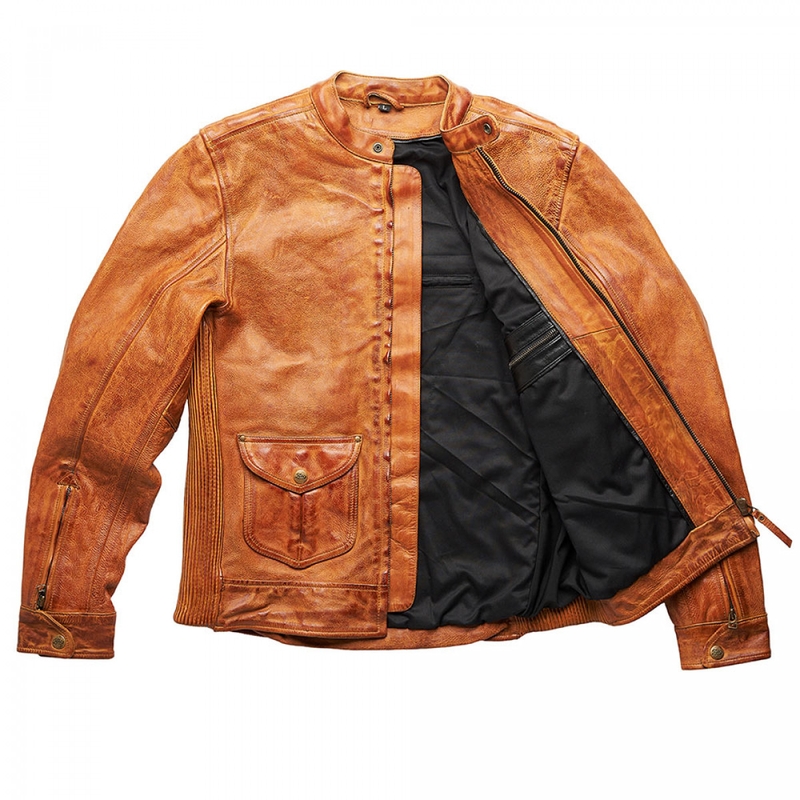 Giacca da moto in pelle Fuel Bourbon Brown Saldi
