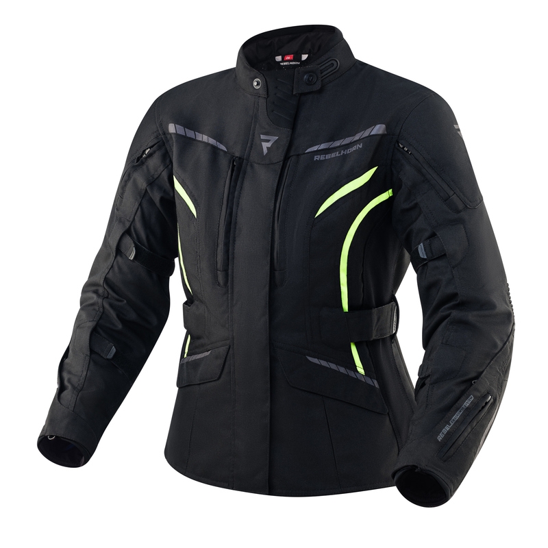 Giacca moto da donna Rebelhorn Hiker III nero-giallo fluo Saldi