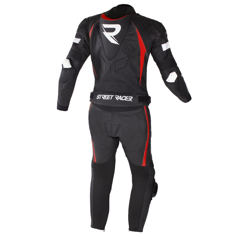 Tuta da moto Street Racer Fast Track 2 nera, bianca e rossa Saldi
