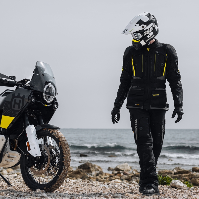 Giacca da moto Rebelhorn Patrol nero-grigio-giallo fluo