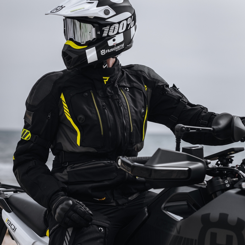 Giacca da moto Rebelhorn Patrol nero-grigio-giallo fluo