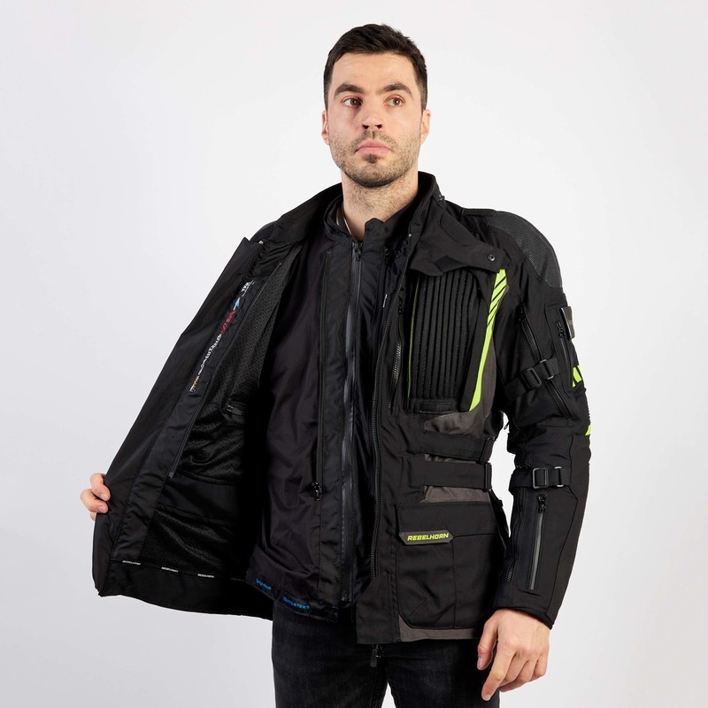 Giacca da moto Rebelhorn Patrol nero-grigio-giallo fluo