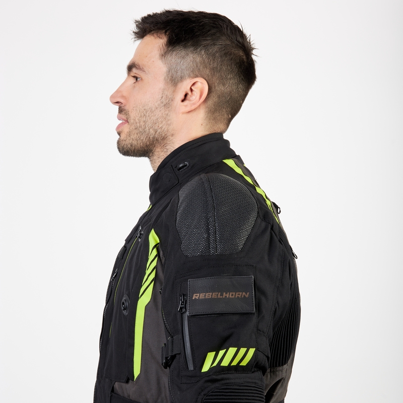Giacca da moto Rebelhorn Patrol nero-grigio-giallo fluo