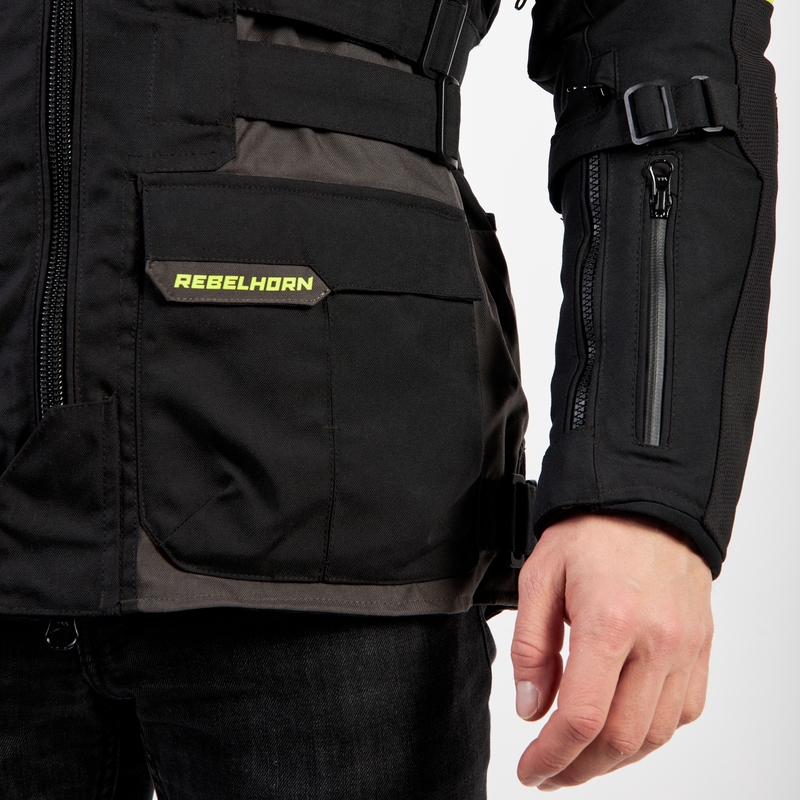 Giacca da moto Rebelhorn Patrol nero-grigio-giallo fluo