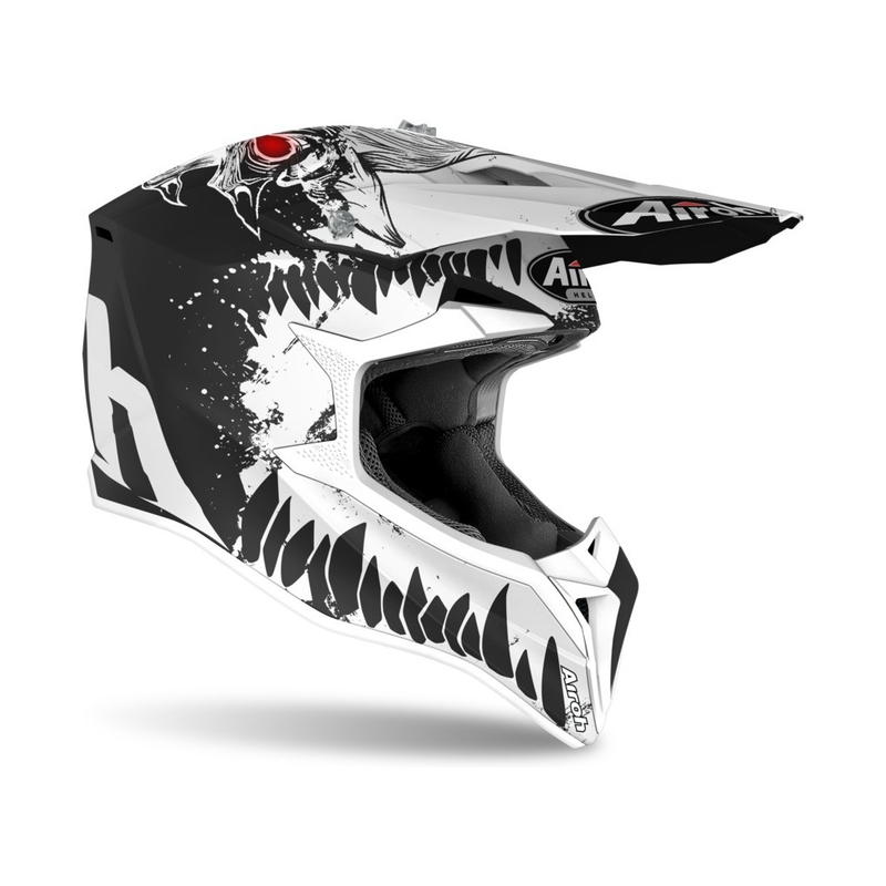 Casco da motocross per bambini Airoh Wraap Youth Beast bianco e nero