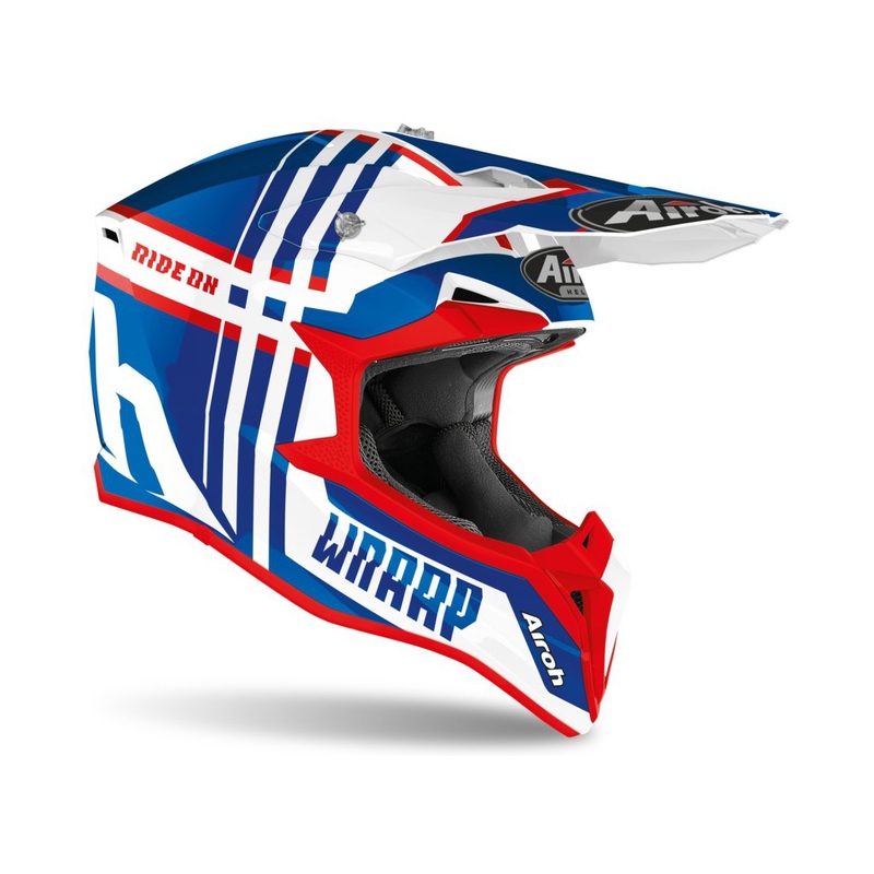 Casco da motocross per bambini Airoh Wraap Youth Broken blu-bianco-rosso