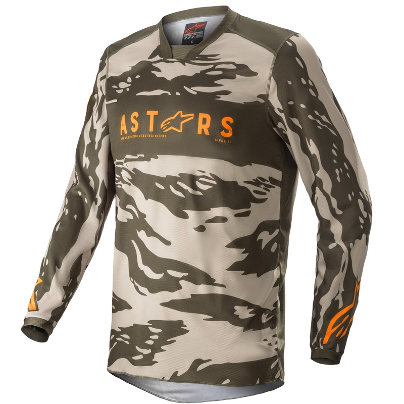 Maglia da motocross da bambino Alpinestars Racer Tactical camo verde-beige-arancio