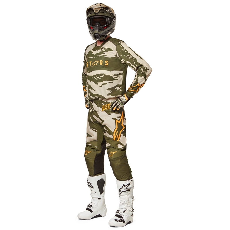 Maglia da motocross da bambino Alpinestars Racer Tactical camo verde-beige-arancio