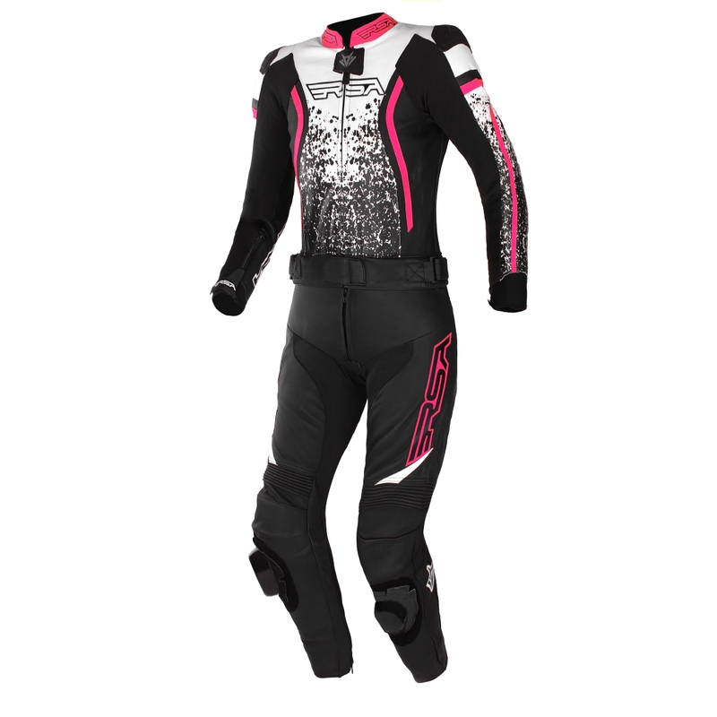 Saldi tuta moto donna RSA GT2 nero-bianco-rosa fluo