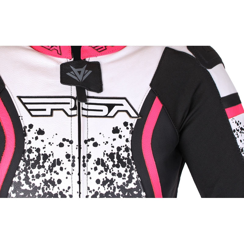 Saldi tuta moto donna RSA GT2 nero-bianco-rosa fluo