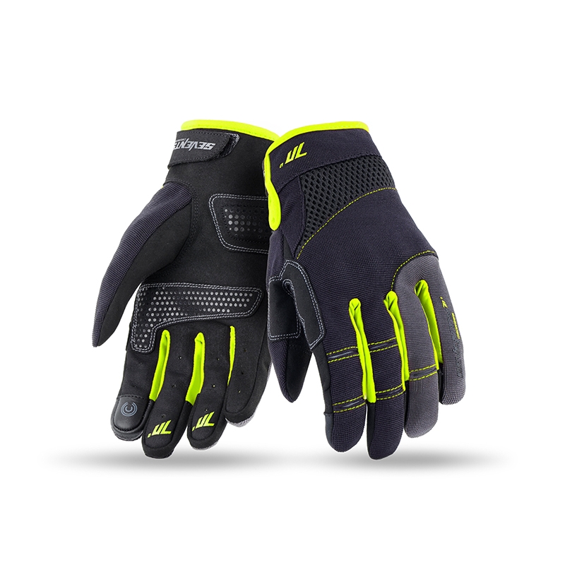 Guanti moto SEVENTY DEGREES SD-C48 nero-giallo fluo