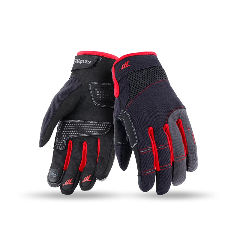 Guanti moto SEVENTY DEGREES SD-C48 nero e rosso
