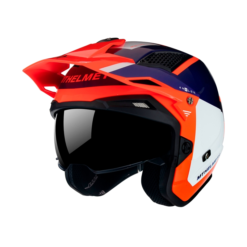 Casco moto MT District SV Analog D5 blu-bianco-arancio fluo per prove aperte