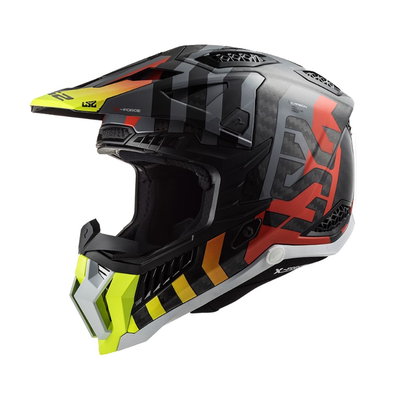 Casco da motocross LS2 MX703 C X-Force Barrier H-V nero-grigio-rosso-giallo