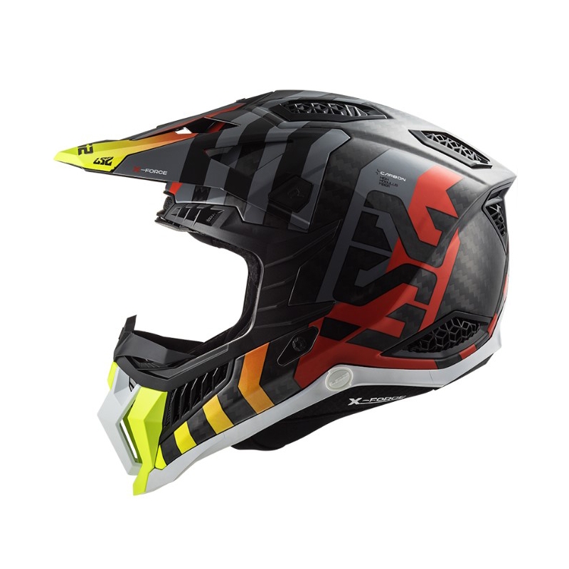 Casco da motocross LS2 MX703 C X-Force Barrier H-V nero-grigio-rosso-giallo