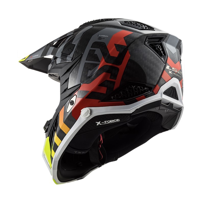 Casco da motocross LS2 MX703 C X-Force Barrier H-V nero-grigio-rosso-giallo