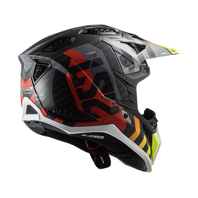 Casco da motocross LS2 MX703 C X-Force Barrier H-V nero-grigio-rosso-giallo