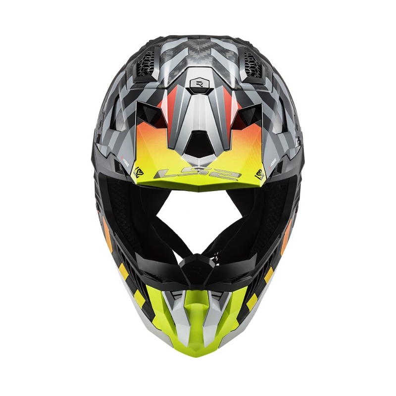 Casco da motocross LS2 MX703 C X-Force Barrier H-V nero-grigio-rosso-giallo