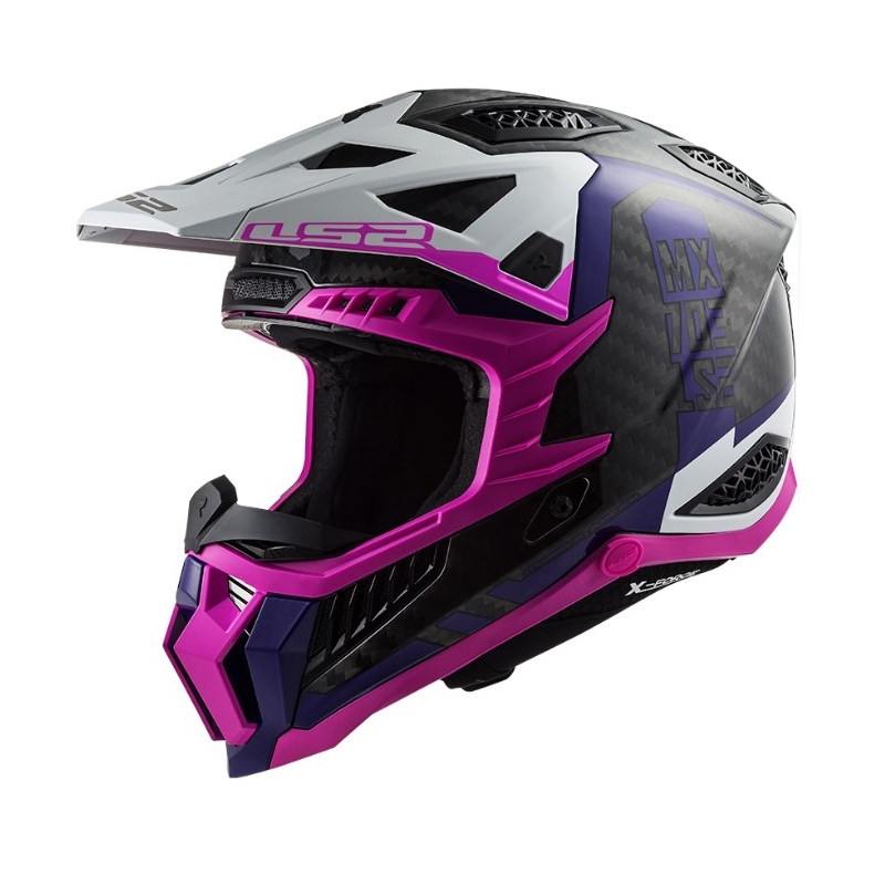 Casco da motocross LS2 MX703 C X-Force Victory nero-bianco-viola-rosa