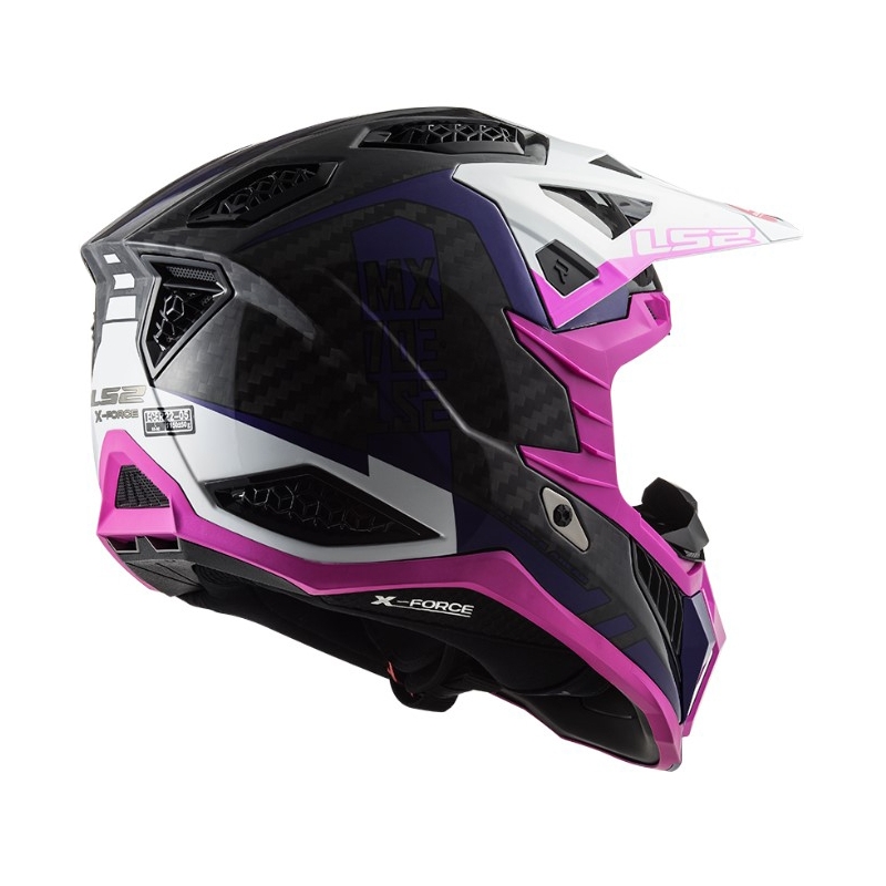 Casco da motocross LS2 MX703 C X-Force Victory nero-bianco-viola-rosa