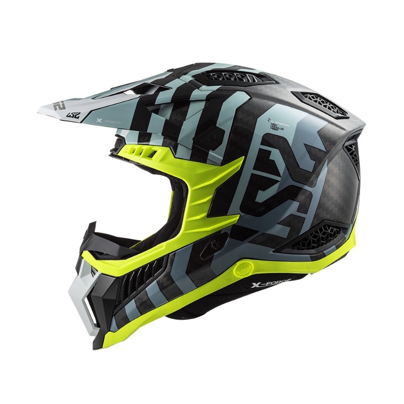 Casco da motocross LS2 MX703 C X-Force Barrier nero-blu-giallo fluo