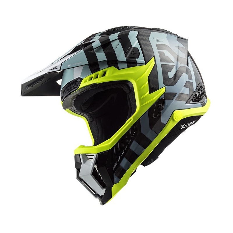 Casco da motocross LS2 MX703 C X-Force Barrier nero-blu-giallo fluo