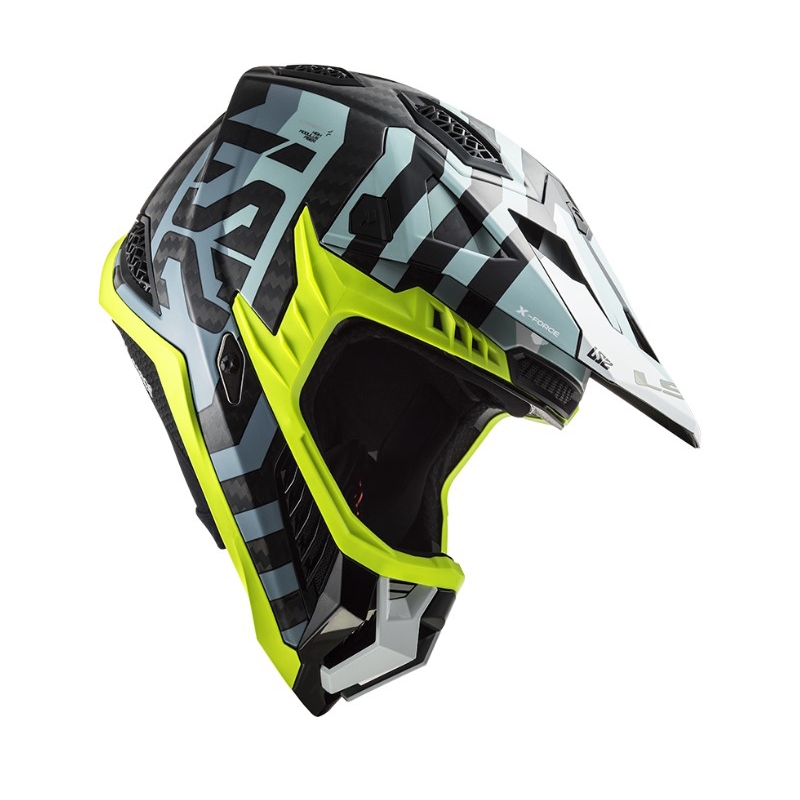 Casco da motocross LS2 MX703 C X-Force Barrier nero-blu-giallo fluo