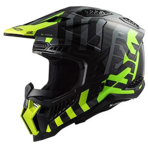 Casco da motocross LS2 MX703 C X-Force Barrier H-V nero-grigio-giallo fluo
