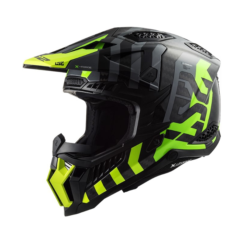 Casco da motocross LS2 MX703 C X-Force Barrier H-V nero-grigio-giallo fluo