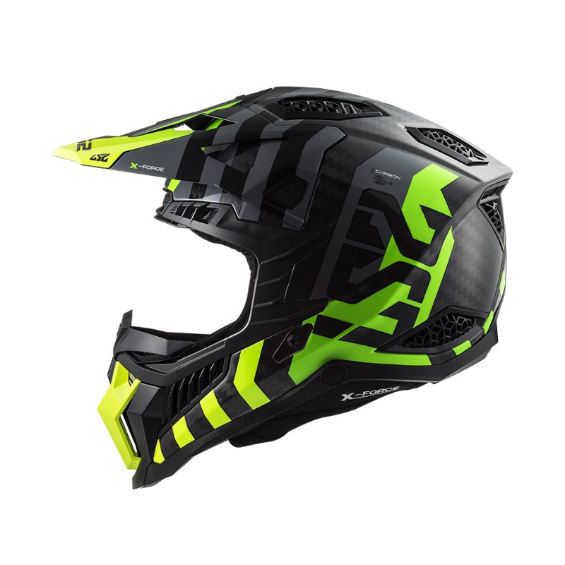 Casco da motocross LS2 MX703 C X-Force Barrier H-V nero-grigio-giallo fluo