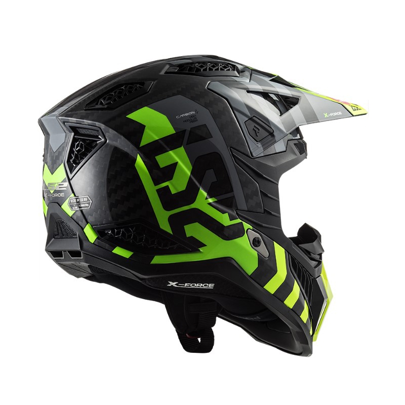 Casco da motocross LS2 MX703 C X-Force Barrier H-V nero-grigio-giallo fluo