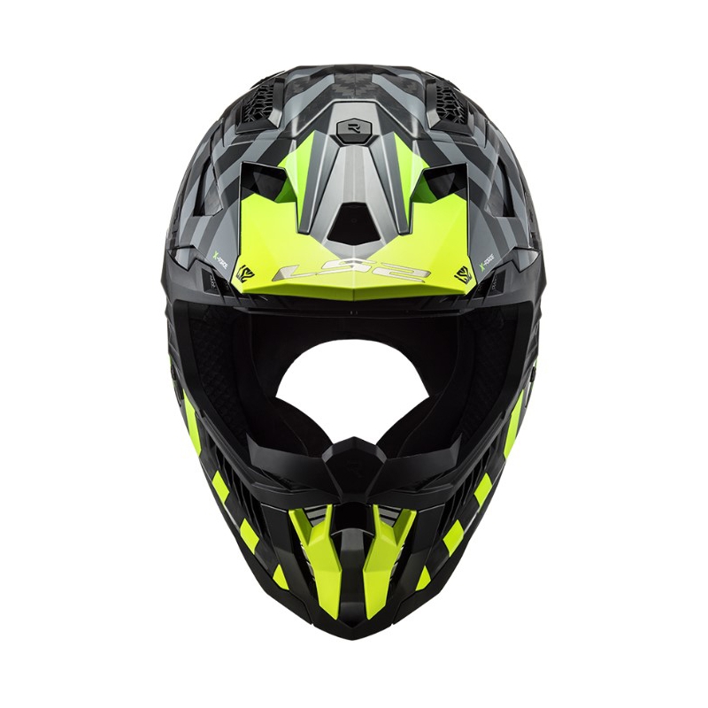 Casco da motocross LS2 MX703 C X-Force Barrier H-V nero-grigio-giallo fluo