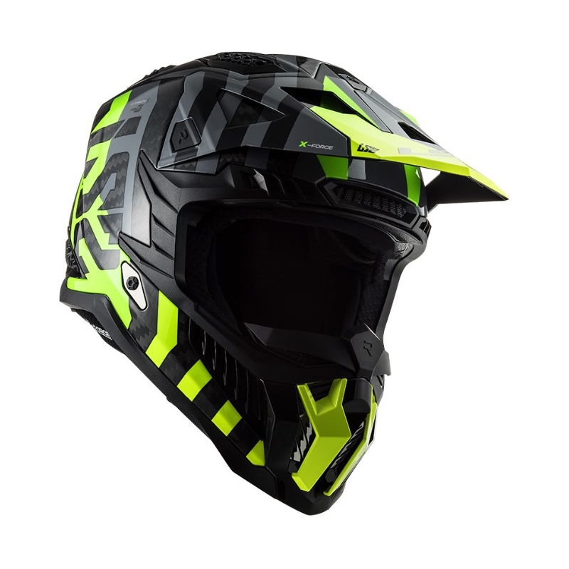 Casco da motocross LS2 MX703 C X-Force Barrier H-V nero-grigio-giallo fluo