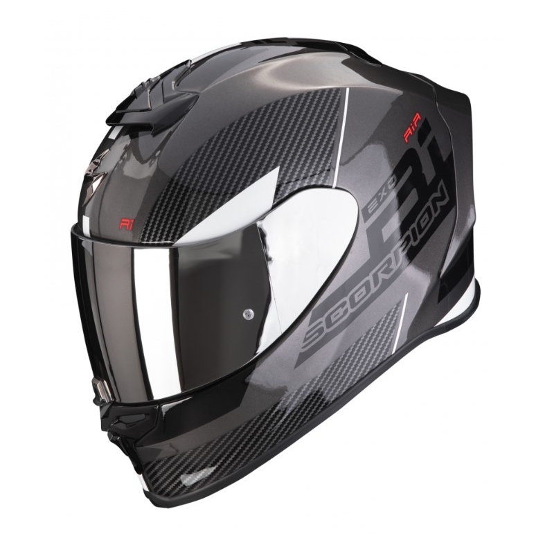 Casco moto integrale Scorpion EXO-R1 EVO AIR FINAL argento-nero-bianco