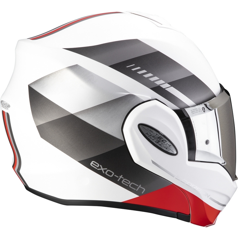 Casco moto pieghevole Scorpion EXO-TECH EVO Genre bianco-argento-rosso Saldi