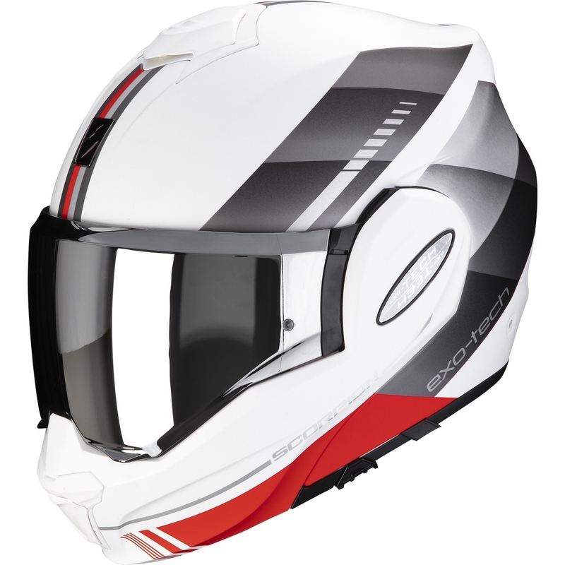 Casco moto pieghevole Scorpion EXO-TECH EVO Genre bianco-argento-rosso Saldi