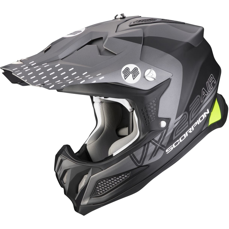 Casco da motocross Scorpion VX-22 Air Ares nero-argento opaco