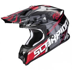 Casco da motocross Scorpion VX-16 EVO AIR ROK BAGOROS nero-grigio-bianco-rosso