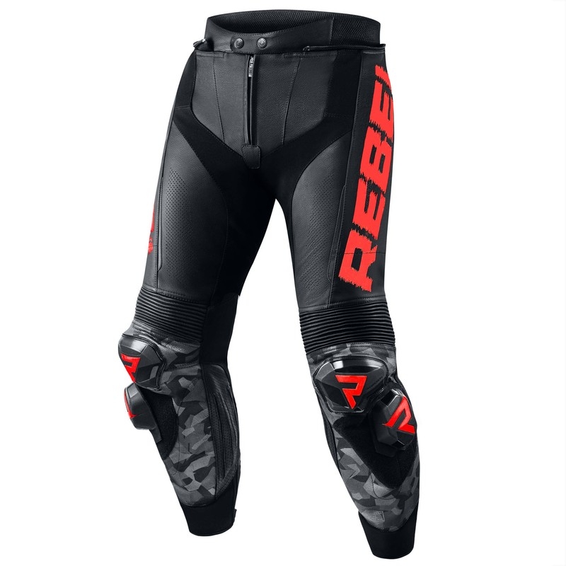 Pantaloni da moto Rebelhorn Rebel nero-rosso fluo Saldi