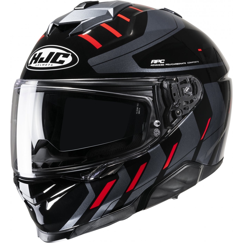 Casco moto integrale HJC i71 Simo MC1 nero-grigio-rosso