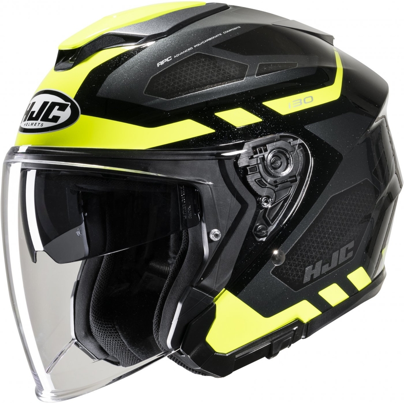 Casco moto aperto HJC i30 Aton MC3H nero-grigio-giallo fluo
